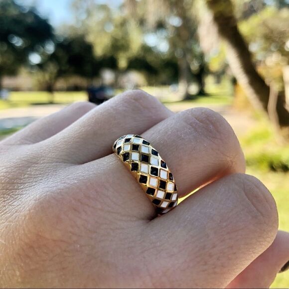 New! “Demi” Checker Gold Ring - Picture 3 of 3